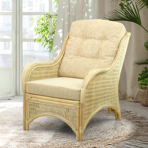 Jam Lounge Living Accent Armchair Natural Color, Natural Rattan Wicker Handmade by Wickerix