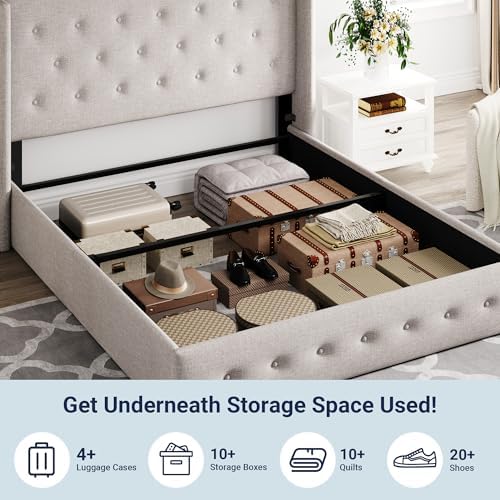 Allewie Full Size Lift Up Storage Button-Tufted Bed Frame Light Beige - Image 5