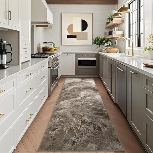 Abstract 2x6 Runner Rug for Entryway: Modern Brown Rug for Kitchen Bedside - Image 3