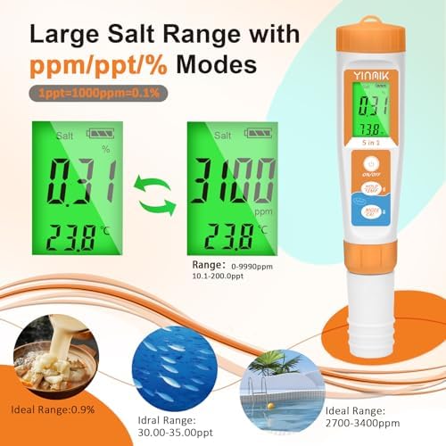 YINMIK Pool Salt Tester New Update 5 in 1 pH TDS EC Salinity Meter - Image 4