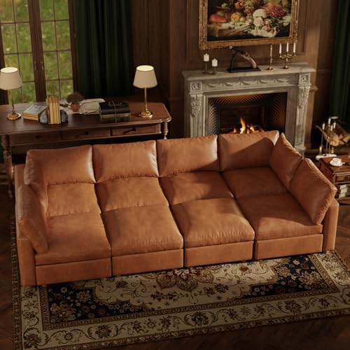 128'' Faux Leather Modular Sectional Sofa Bed Sleeper by Quenvo