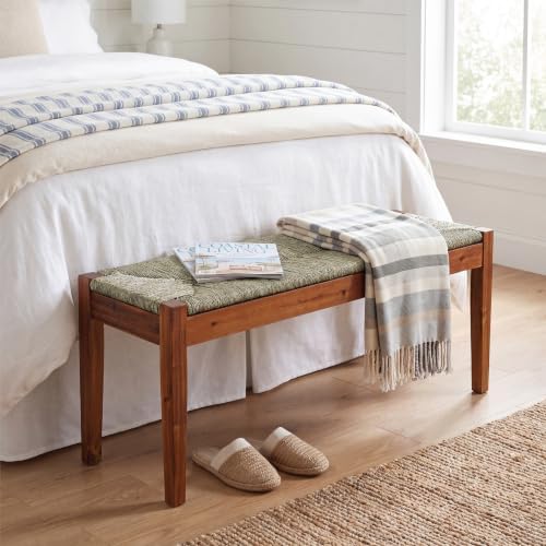 46-Inch Acacia Wood Bench with Natural Seagrass Woven Seat, Indoor Bench - Image 5