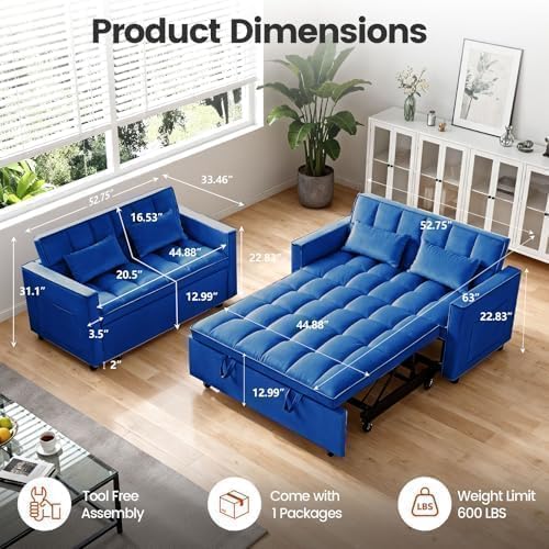 Sleeper Sofa Bed with Adjustable Backrest & Side Pockets - Image 2