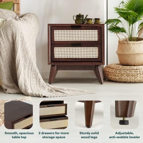 Bme Jasper Deluxe Solid Wood Rattan Nightstand Fully Assembled-Mid Century - Image 4