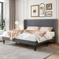 SHA CERLIN King Size Velvet Bed Frame, Tufted Wingback Headboard by SHACERLIN