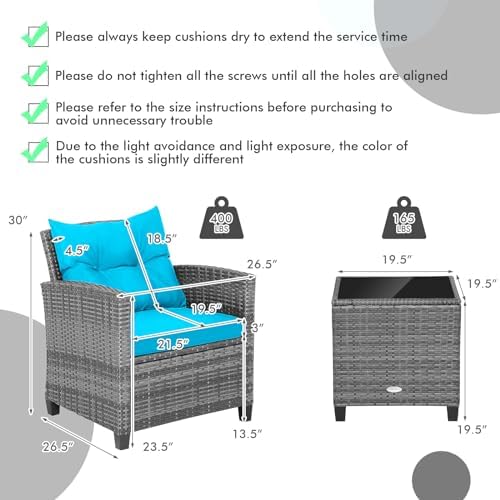 COSTWAY 3PCS Wicker Patio Furniture Set - Image 4