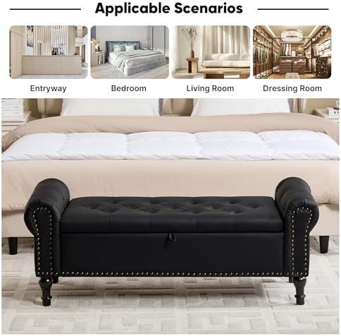 Storage Bench for Bedroom, Faux Leather Queen Size Benches - Image 6