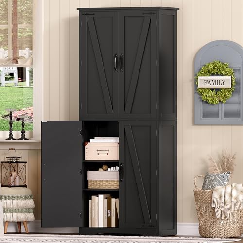 Tall Pantry Cabinet with 4 Doors & 2 Adjustable Shelves, Kitchen Cabinet - Image 4
