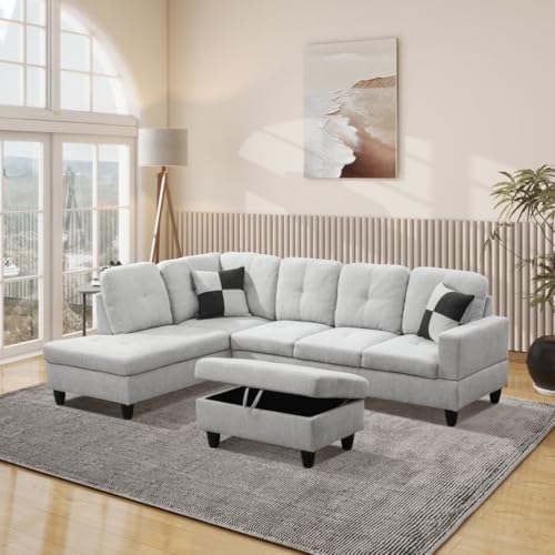 L-Shaped 3-Piece Flannel Sofa - Image 2