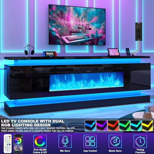 chartustriable 81IN LED TV Stands w/50 inch Fireplace Power Outlet - Image 4