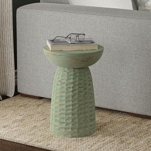 SIMPLIHOME Boyd 13" Wide Solid Wood Round End Table in Green Wash - Image 2