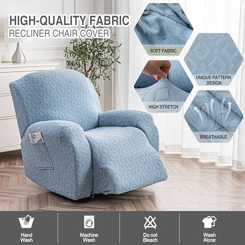 Genina Waterproof Recliner Chair Cover, XL-1 Seat Couch Cover, Light Blue - Image 2