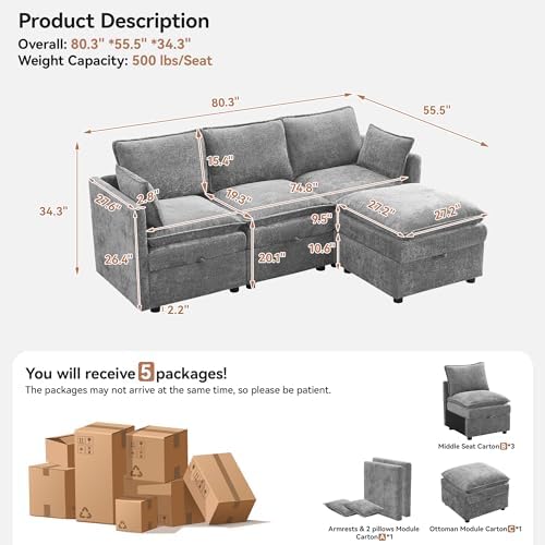 80" LIGHT GREY Chenille Storage 3 Seater Sofa - Image 2