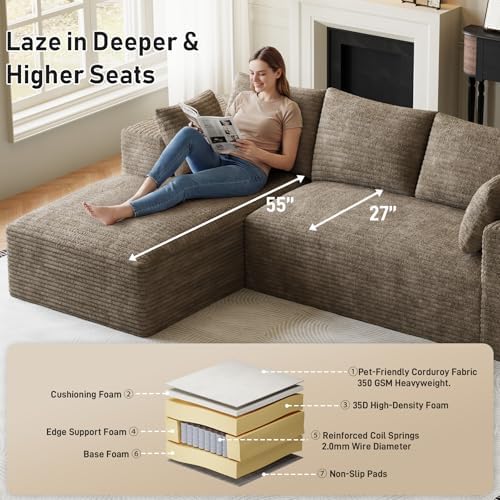 ONEMMLION 107" L-Shaped Cloud Boneless Couch Sofa - Image 4