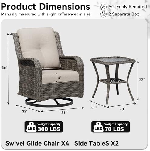 6 Piece Outdoor Wicker Patio Furniture Set, Outdoor Swivel Rocker Patio Chairs - Image 2