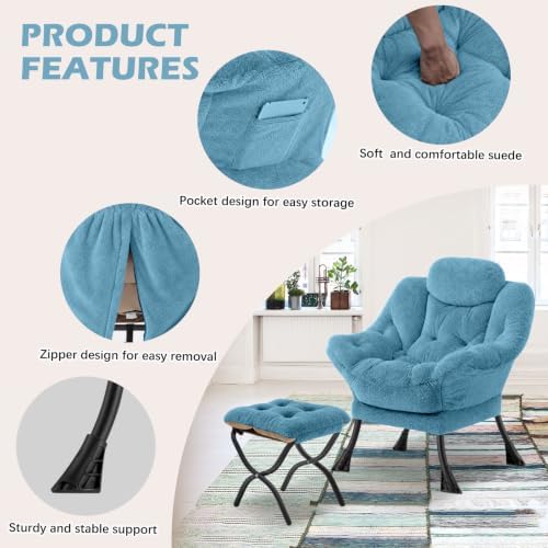 Lazy Chair with Folding Ottoman, Leisure Sofa Chair, Soft Fabric Armchair with - Image 5