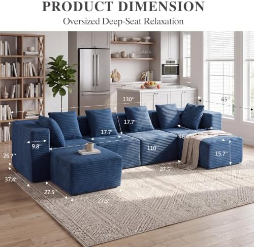 130" Modular Sectional Cloud Couch, U Shaped Sofa - Image 3