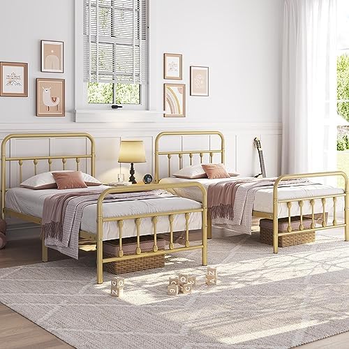 Yaheetech Twin Metal Platform Bed Frame, Victorian Headboard & Footboard - Image 3