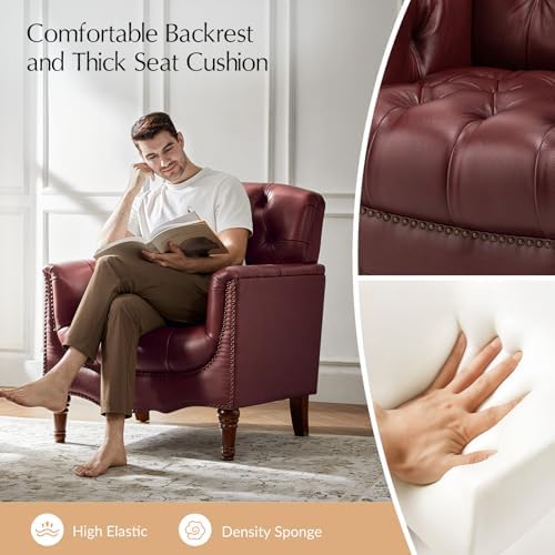 HULALA HOME Mid Century Modern Genuine Leather Accent Chairs - Image 3