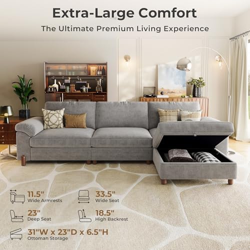 SITJOY Cloud Couch Sectional, 3 Seater L-Shaped, Chenille in Light Gray - Image 3