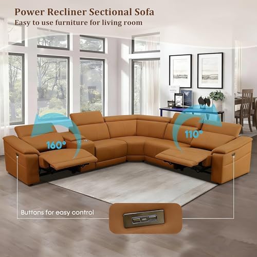 Power Recliner Sectional Sofa, L-Shaped Living Room Furniture Set, Reclining - Image 7