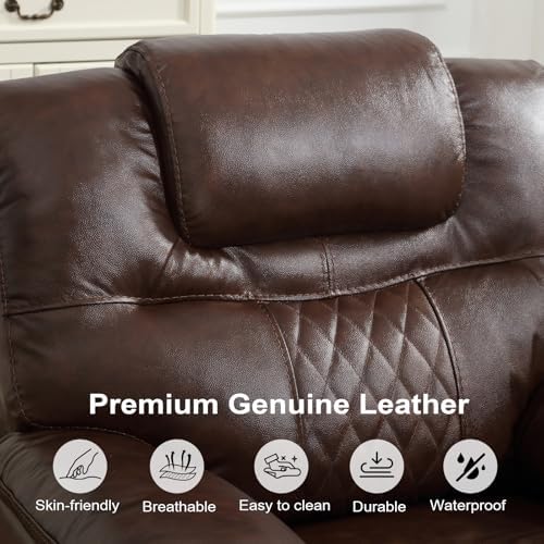 ANJ 3-Piece Manual Reclining Sofa Set, Premium Genuine Leather Reclining Sofas - Image 6