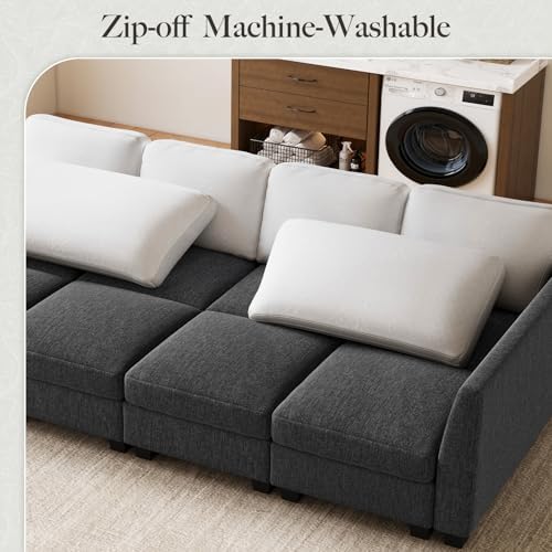 Belffin Cloud Couch with Deep Seat Linen Sectional Sleeper Sofa Apartment - Image 4