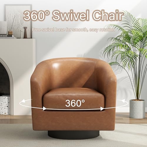 Pia Ricco Set of 4 Faux Leather 360° Swivel Barrel Accent Chair Brown - Image 4