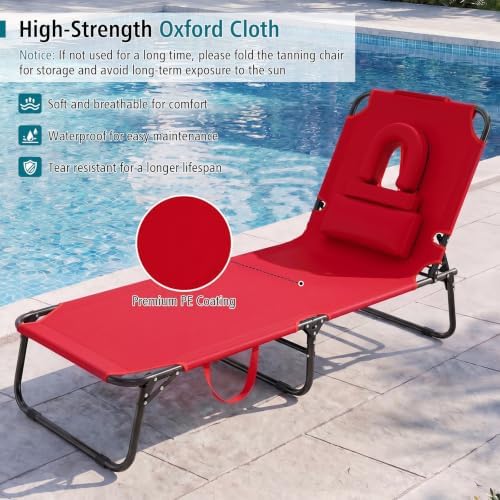 GYMAX Tanning Chair, 330lbs Beach Lounge Chair - Image 6
