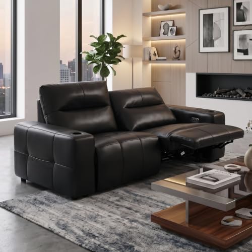 Power Reclining Loveseat Zero Gravity Genuine Leather Sofa - Image 2