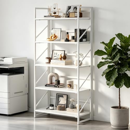 JSB No Assembly Folding Bookshelf, 5 Tier Industrial Metal Book Shelf - Image 6
