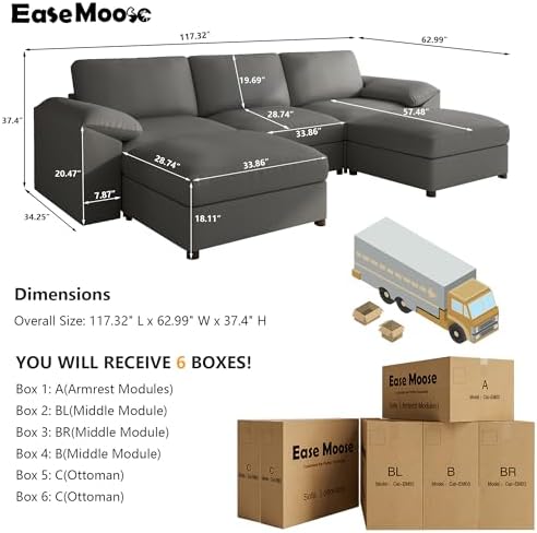 EASE MOOSE Sectional Couches for Living Room, U Shaped Sofa - Image 2