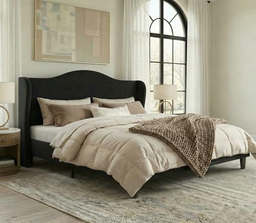 Allewie King Size Bed Frame, Plush Velvet Wingback, Modern Style by Allewie