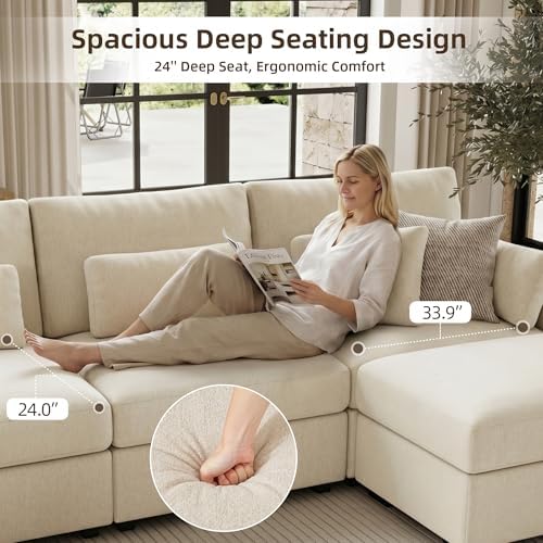 WorthFurni 113.4'' Modular Sectional Sofa, L Shaped Oversized Extra Deep Couches - Image 3