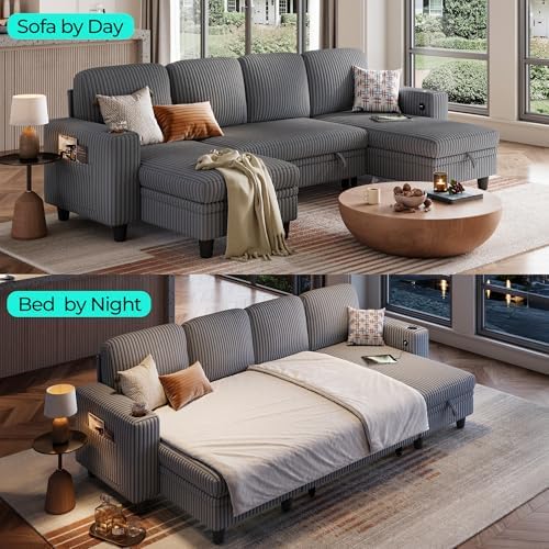 LINSY HOME Pull Out Sofa Bed Sectional Sleeper Sofa - Image 3