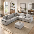 Vesgantti Modular 6-Seater Chenille L Shaped Sectional Sofa, Light Grey by Vesgantti