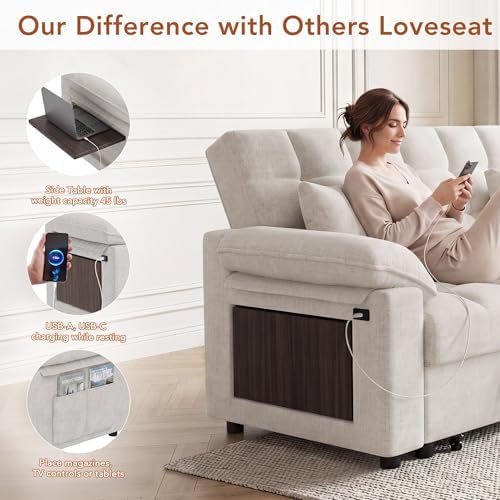 Vipbear Sleeper Sofa Bed, Guest Room, Chenille Beige - Image 5