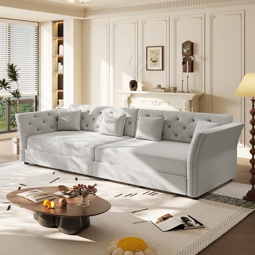 Sleeper Sofa Bed 100", Velvet Pull Out Couch, Flower Tufted Sofa by SmartEdge