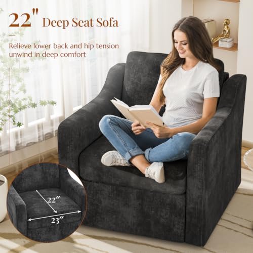 360°Swivel Accent Chair with Lumbar Support, Swivel Armchair with Deep Seat - Image 4