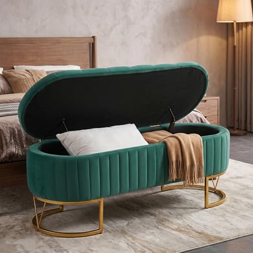 Velvet Oval Upholstered End of Bed Bench - Image 3