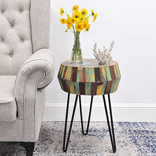 Drum Shaped Round Wood Side Table 16" x 16" x 21" H Multicolor by Warmaxx-warmhomesweetdream