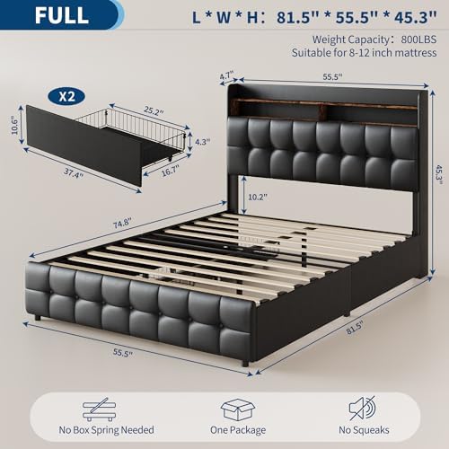 Garvee Full Bed Frame with 2 Storage Drawers & LED Light - Image 2