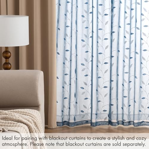 MIULEE Stone Blue Sheer Curtains 2 Panels Leaf Patterned, W52 x L84 - Image 7