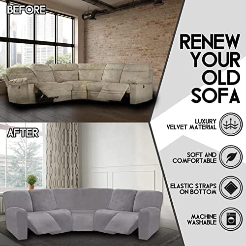 ULTICOR 7-Piece L Shape Sectional Recliner Sofa Covers, Velvet Stretch - Image 3