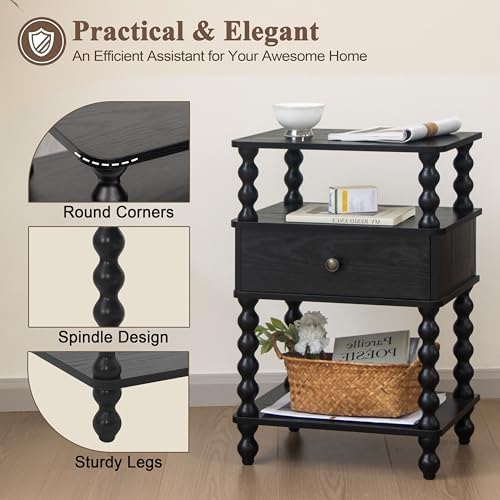 AWASEN Black Nightstand, Bed Side Table Bedroom - Image 3
