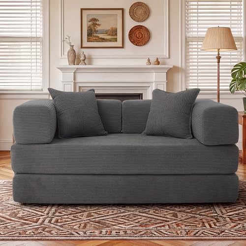 WEUP 5-in-1 Convertible Sofa Bed, Corduroy Floor Sofa Loveseat Sleeper - Image 2