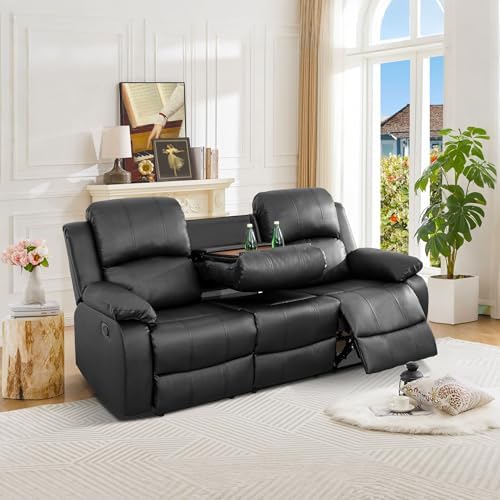 Bonded Leather Living Room Furniture, 2 Pieces Recliner Sofa and Loveseat Set - Image 4