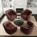 Pia Ricco Set of 4 Oversized Faux Leather 360° Swivel Barrel Accent Chair Red by PiaRicco