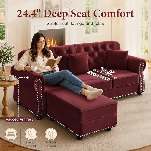 41.3" Velvet Chesterfield Sofa - Image 3