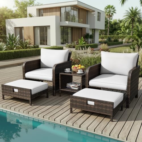 LEVELEVE Patio Conversation Set 5 Piece, Balcony Furniture Outdoor PE Rattan by Enjoyyourlife